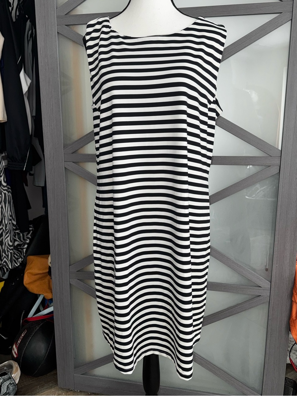 Lulu-B XL Black White Striped Sleeveless Travel Dress UPF 50 Resort